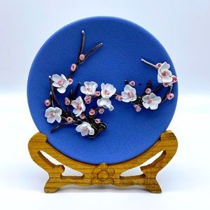 Blue White Japan Cherry Blossom Tree Ceramic Dish Home Decor